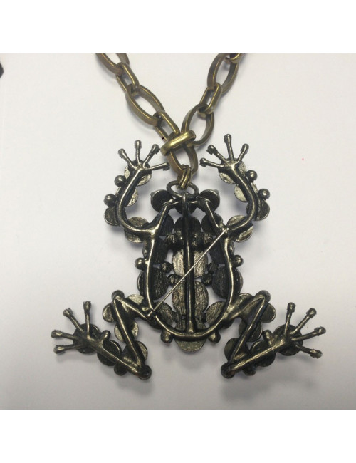Collier - broche LANVIN grenouille strass et chaîne