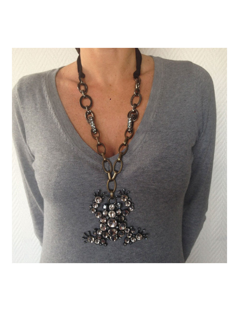 Collier - broche LANVIN grenouille strass de Swarowski 