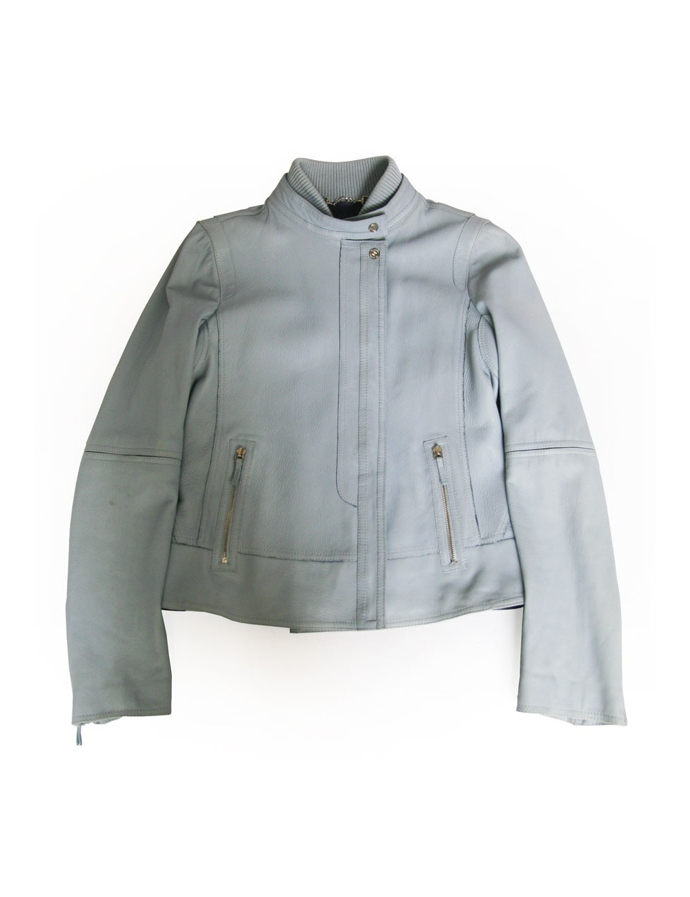 Veste biker en cuir GUCCI bleu ciel