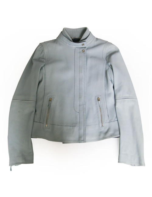 Veste biker en cuir GUCCI bleu ciel