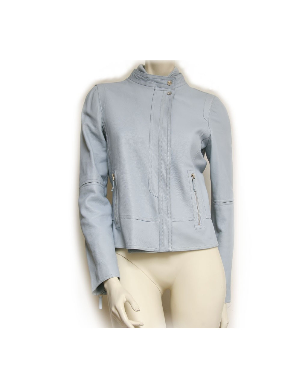 Veste biker en cuir GUCCI bleu ciel