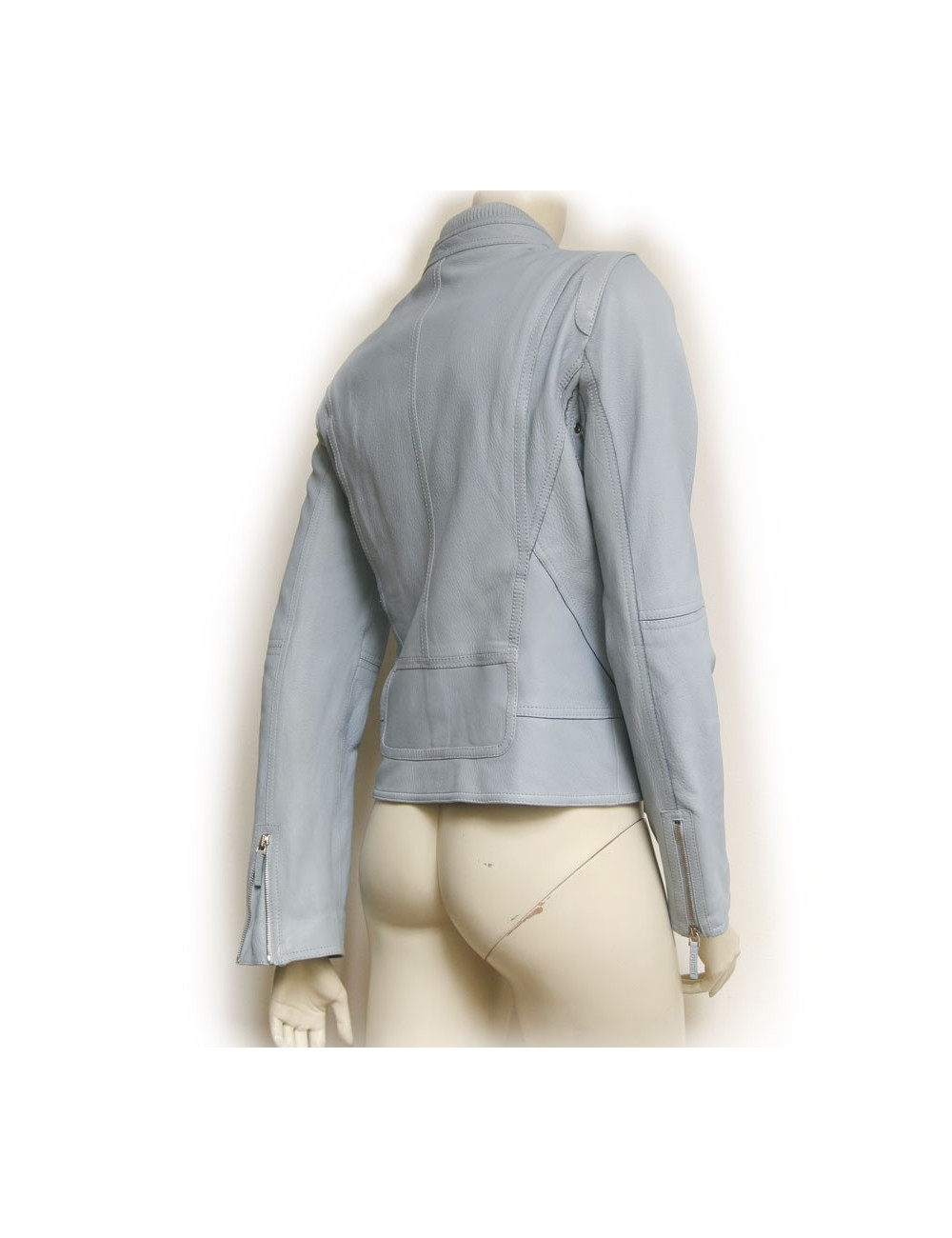 Veste biker en cuir GUCCI bleu ciel