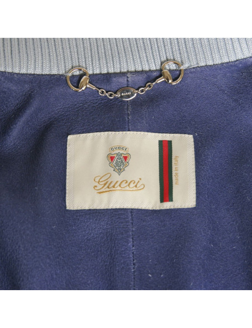 Veste biker en cuir GUCCI bleu ciel