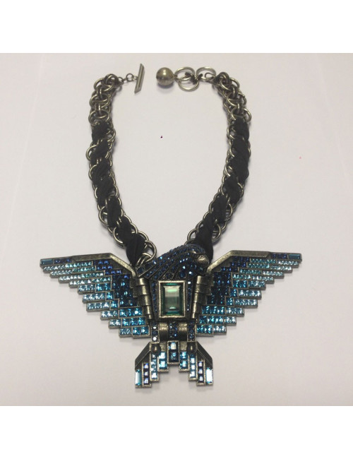Collier LANVIN aigle articulé strass bleus et métal