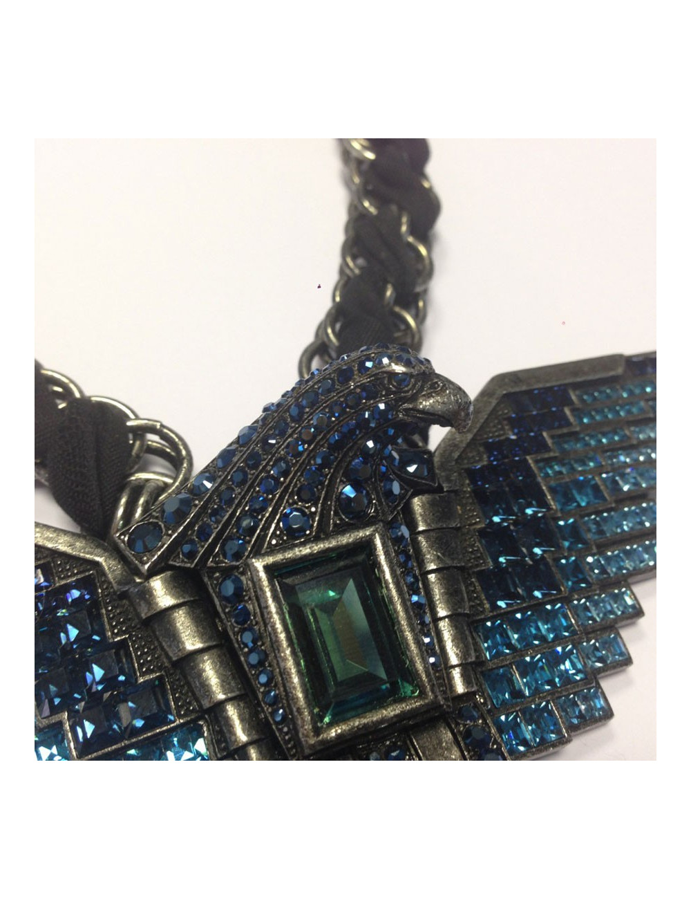 Collier LANVIN aigle articulé strass bleus et métal