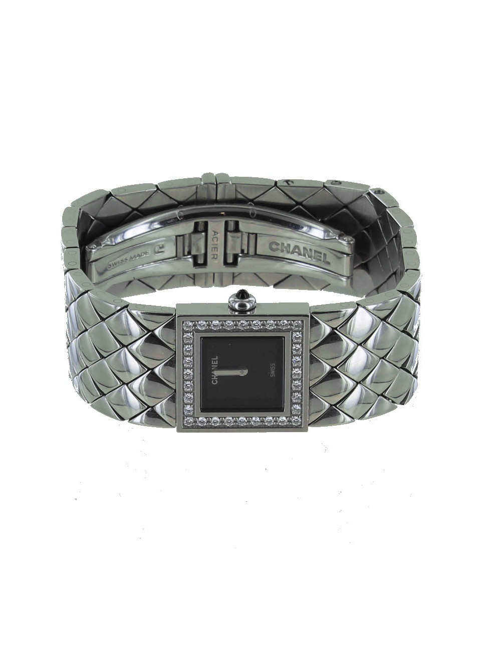 Montre matelassée CHANEL acier et brillants