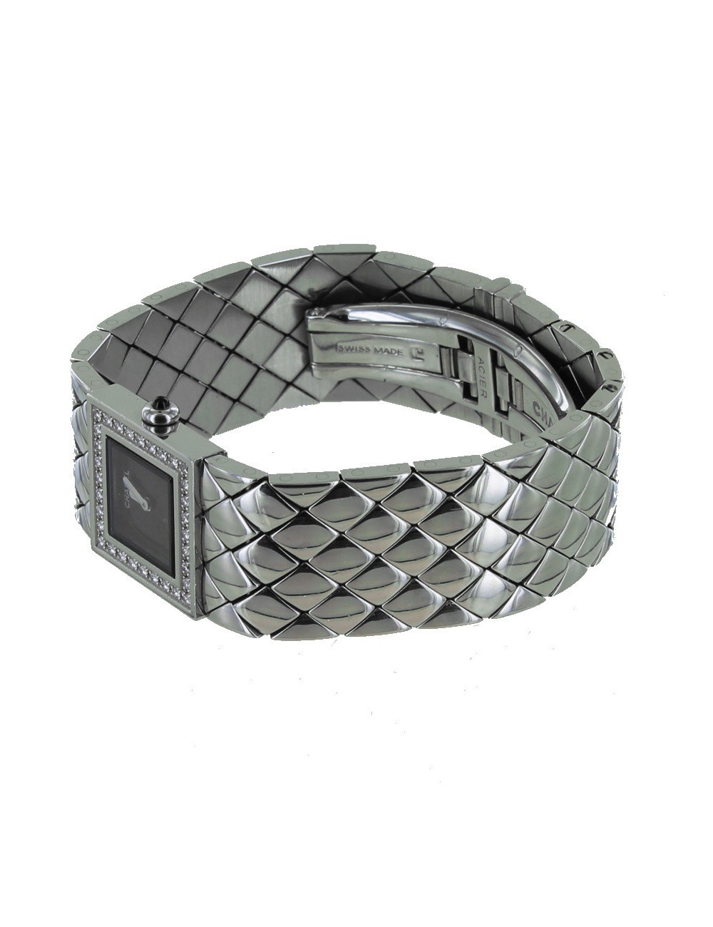 Montre matelassée CHANEL acier et brillants