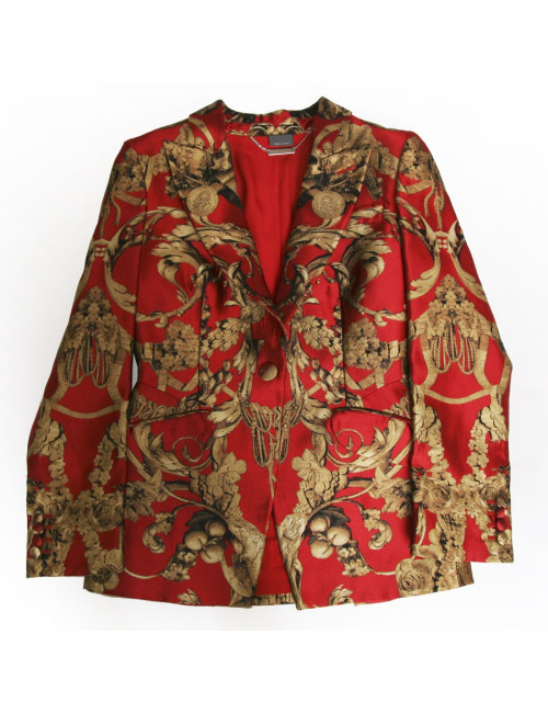 Veste ALEXANDER MCQUEEN en soie rouge et doré T40