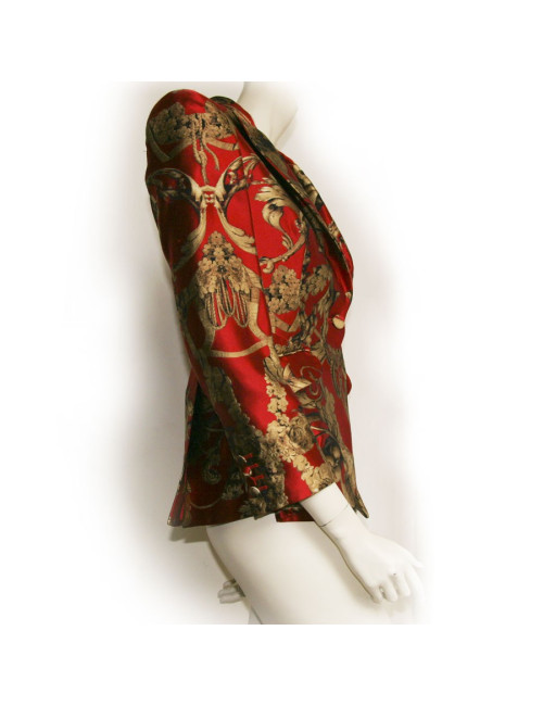 Veste ALEXANDER MCQUEEN en soie rouge et doré T40
