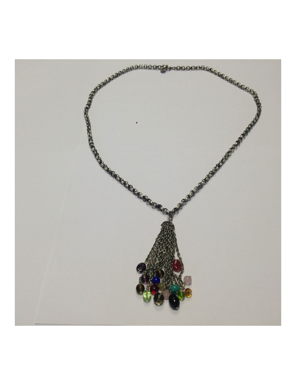 Collier Marguerite de Valois chaîne argent vieilli, pendentif en pâte de verre