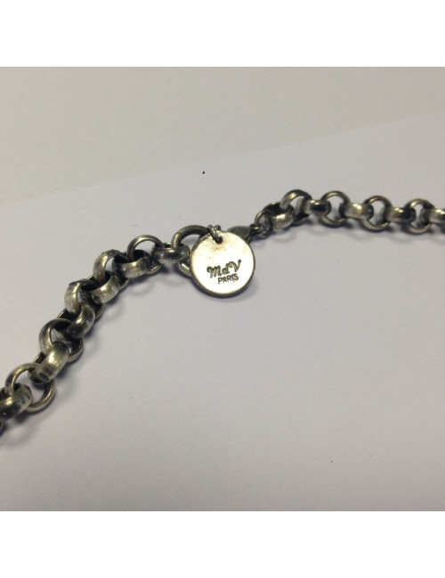 Collier Marguerite de Valois chaîne argent vieilli, pendentif en pâte de verre