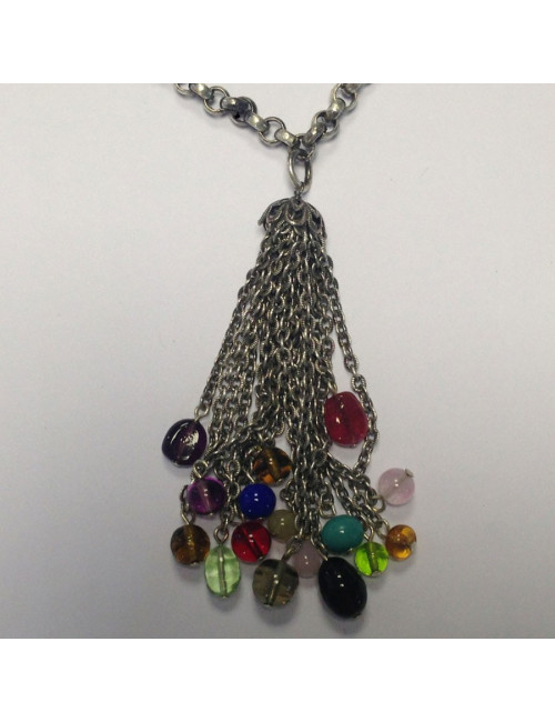 Collier Marguerite de Valois chaîne argent vieilli, pendentif en pâte de verre