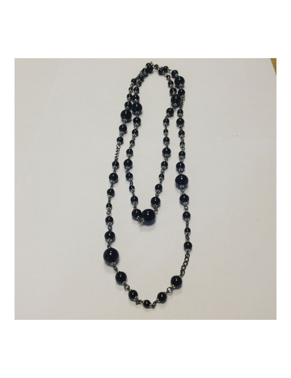 Sautoir Marguerite de Valois pâte de verre noir