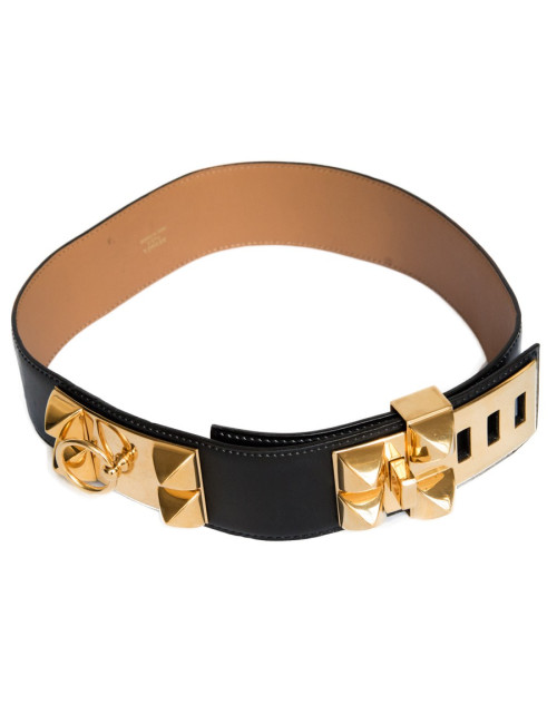 Ceinture Médor HERMES cuir noir