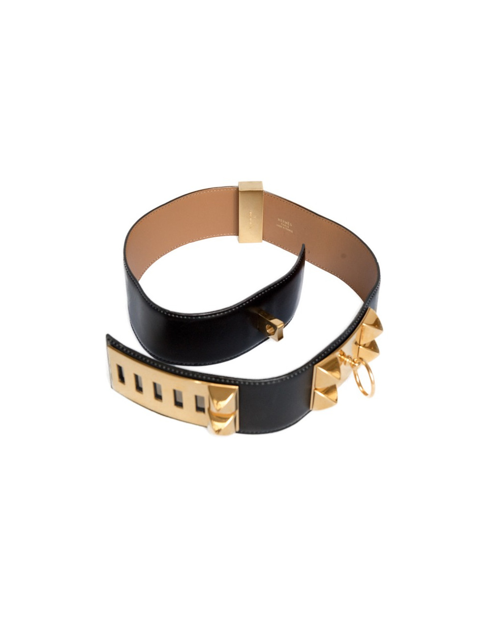 Ceinture Médor HERMES cuir box noir t65