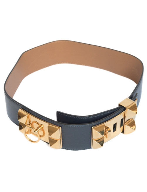 Ceinture Médor HERMES cuir bleu