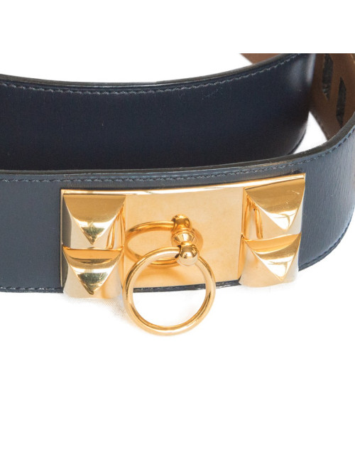 Ceinture Médor HERMES cuir de box  bleu t 70