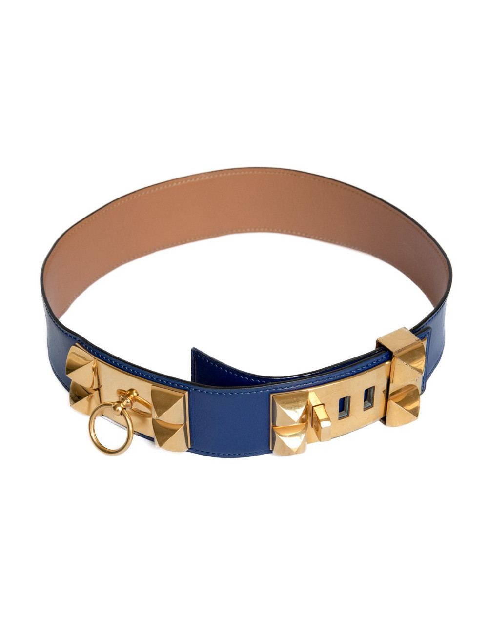 Ceinture Médor HERMES cuir bleu encre t 70