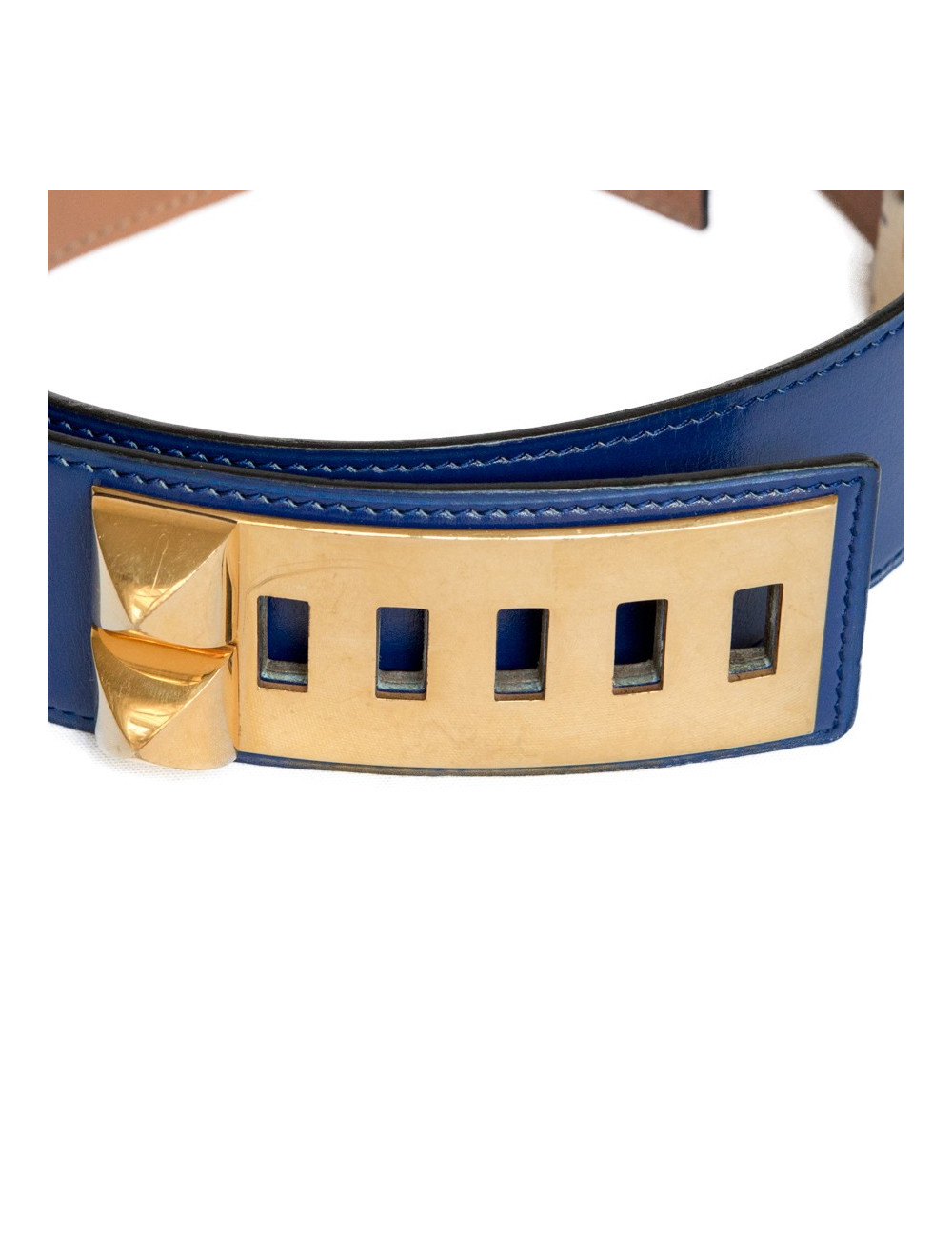 Ceinture Médor HERMES cuir bleu encre t 70