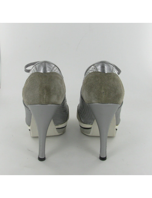 ALAIA high heels 36.5 in silver perforated leather and gray suede