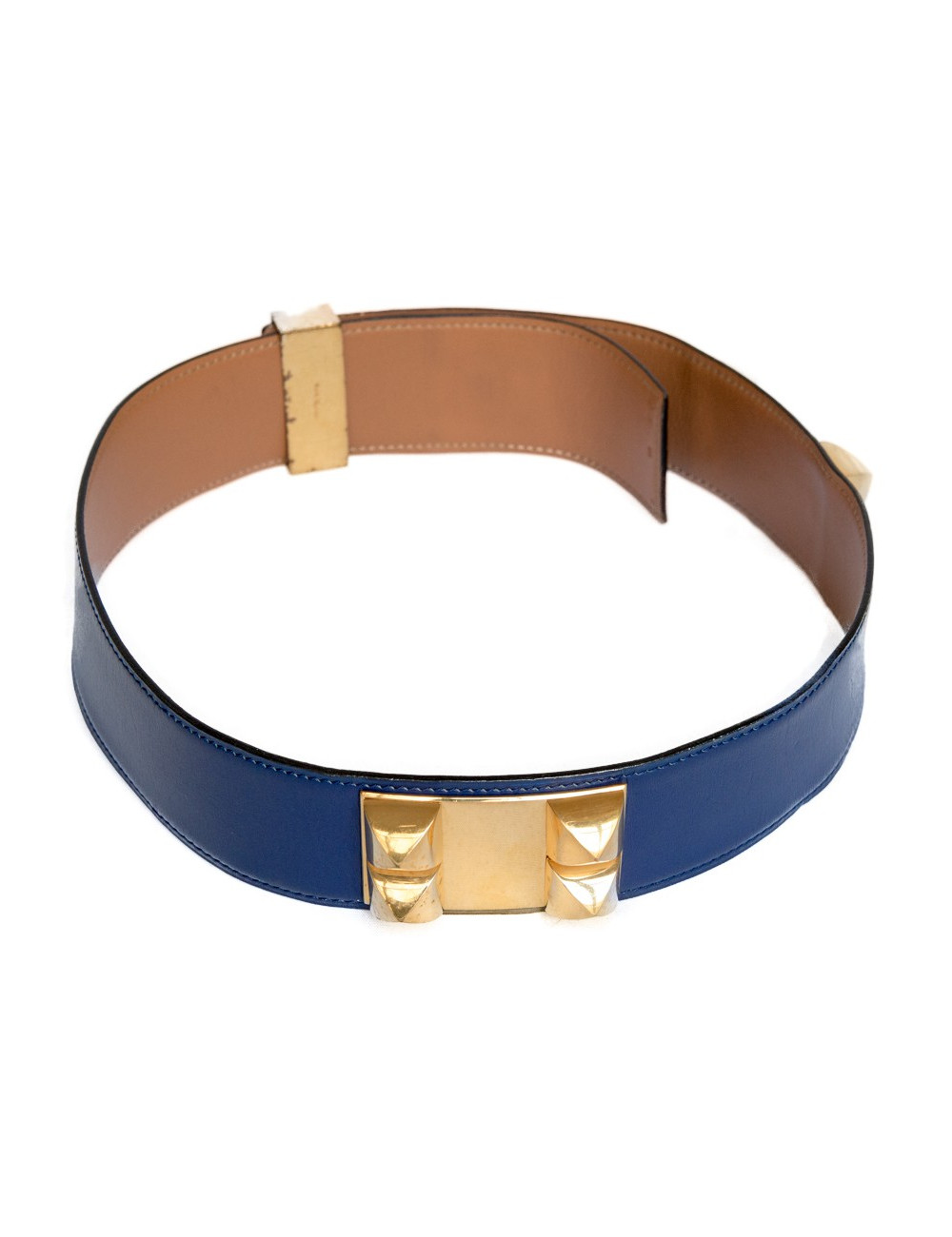 Ceinture Médor HERMES cuir bleu encre t 70