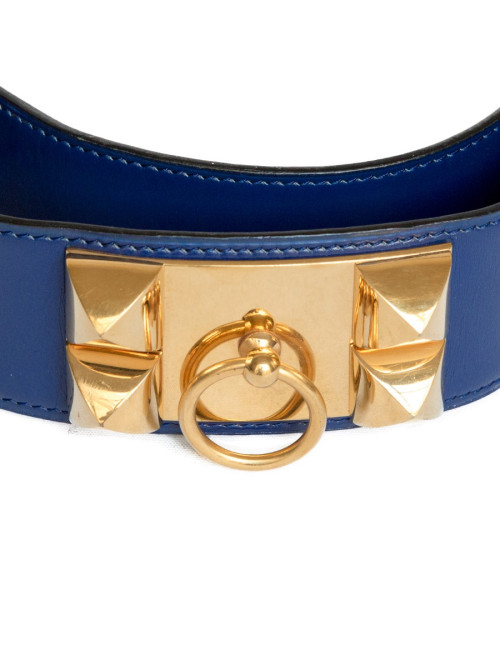 Ceinture Médor HERMES cuir bleu encre t 70