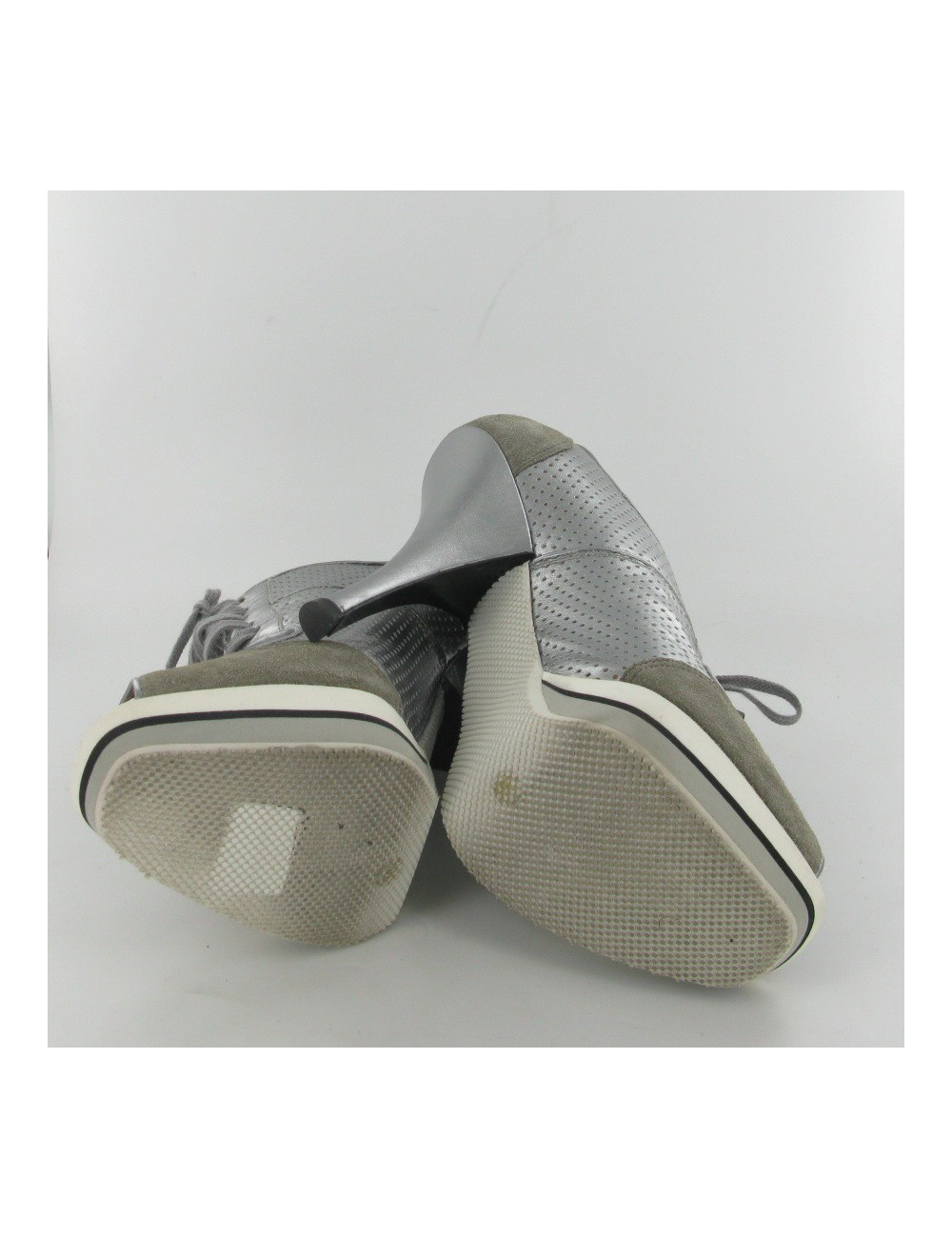 ALAIA high heels 36.5 in silver perforated leather and gray suede