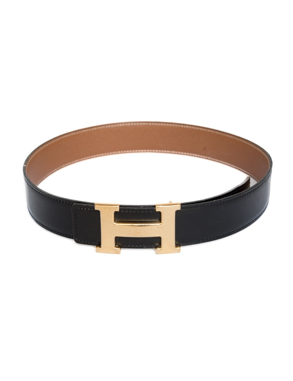 Ceinture H réversible HERMES cuir box et courchevel t65