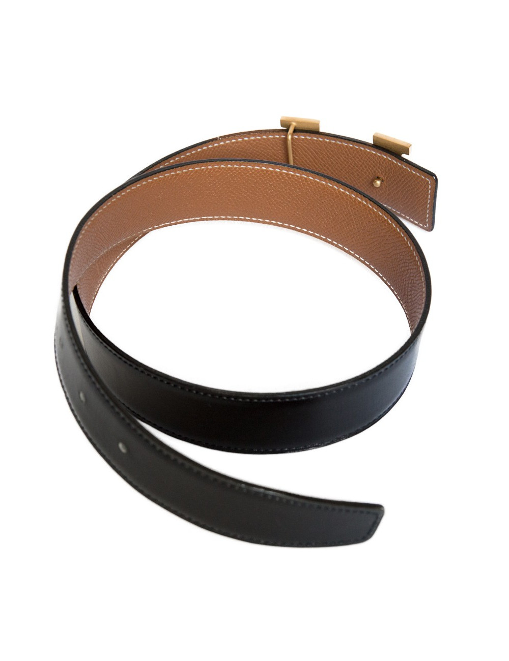 Ceinture H réversible HERMES cuir box et courchevel t65