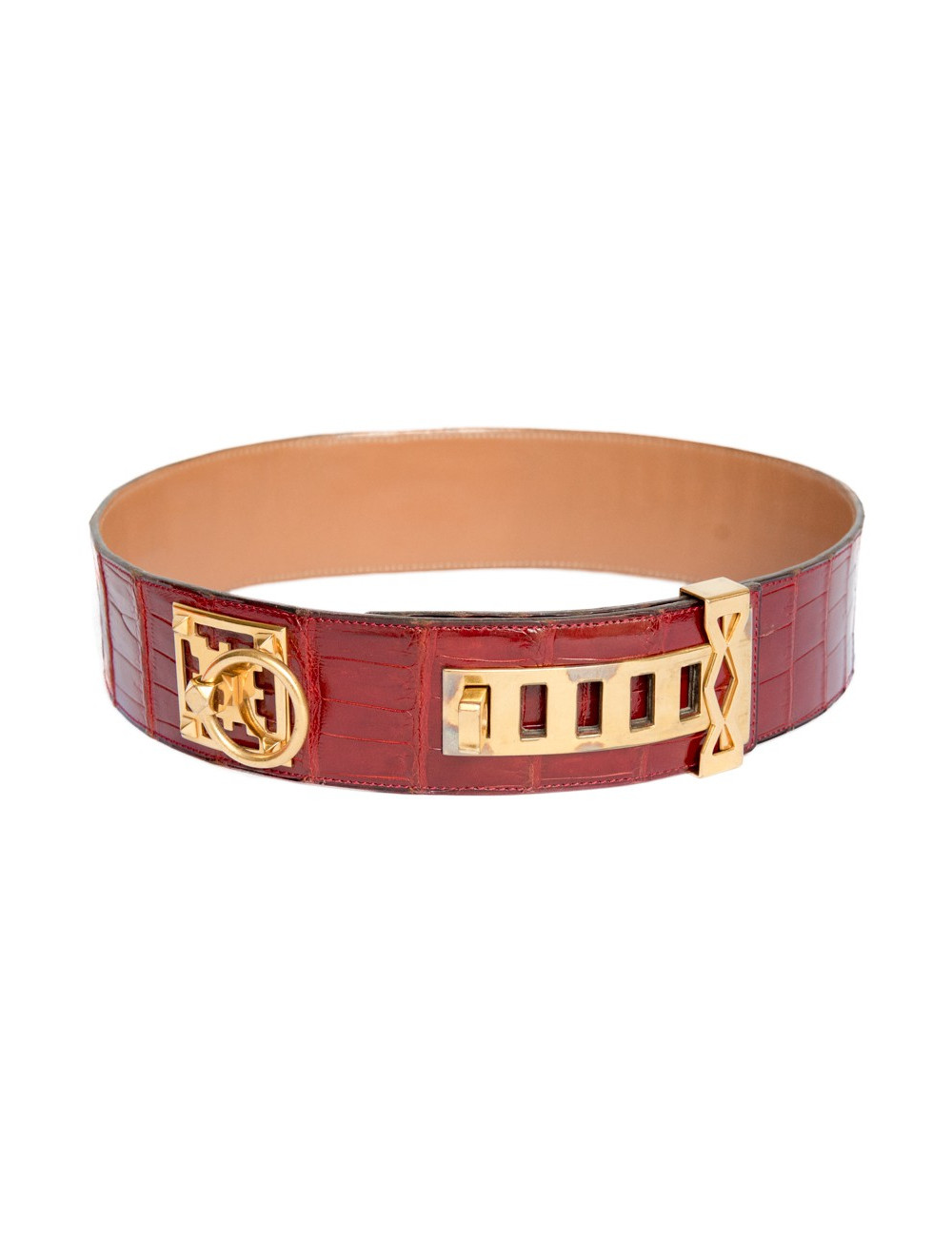 Ceinture couture HERMES crocodile porosus rouge
