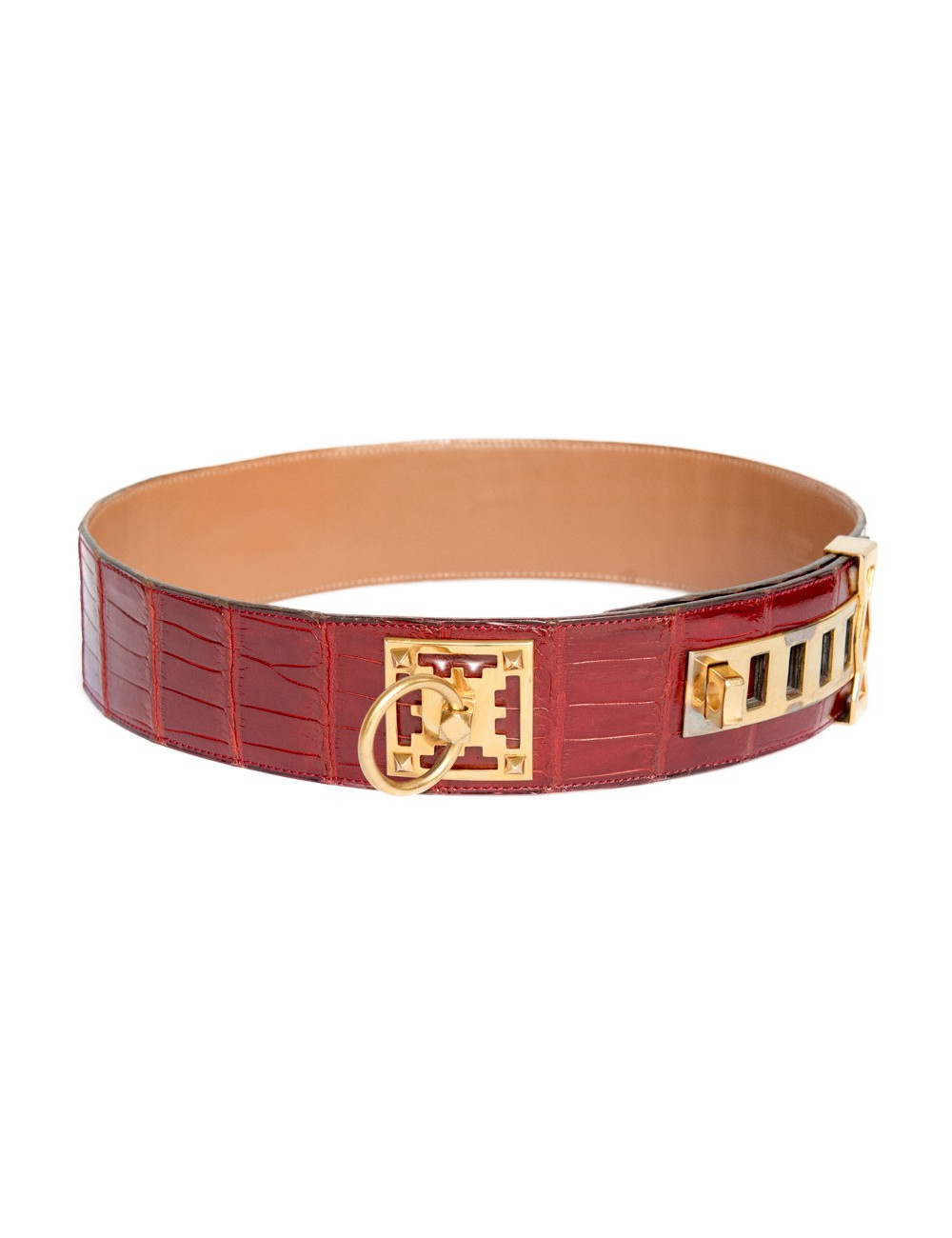 Ceinture couture HERMES crocodile porosus rouge