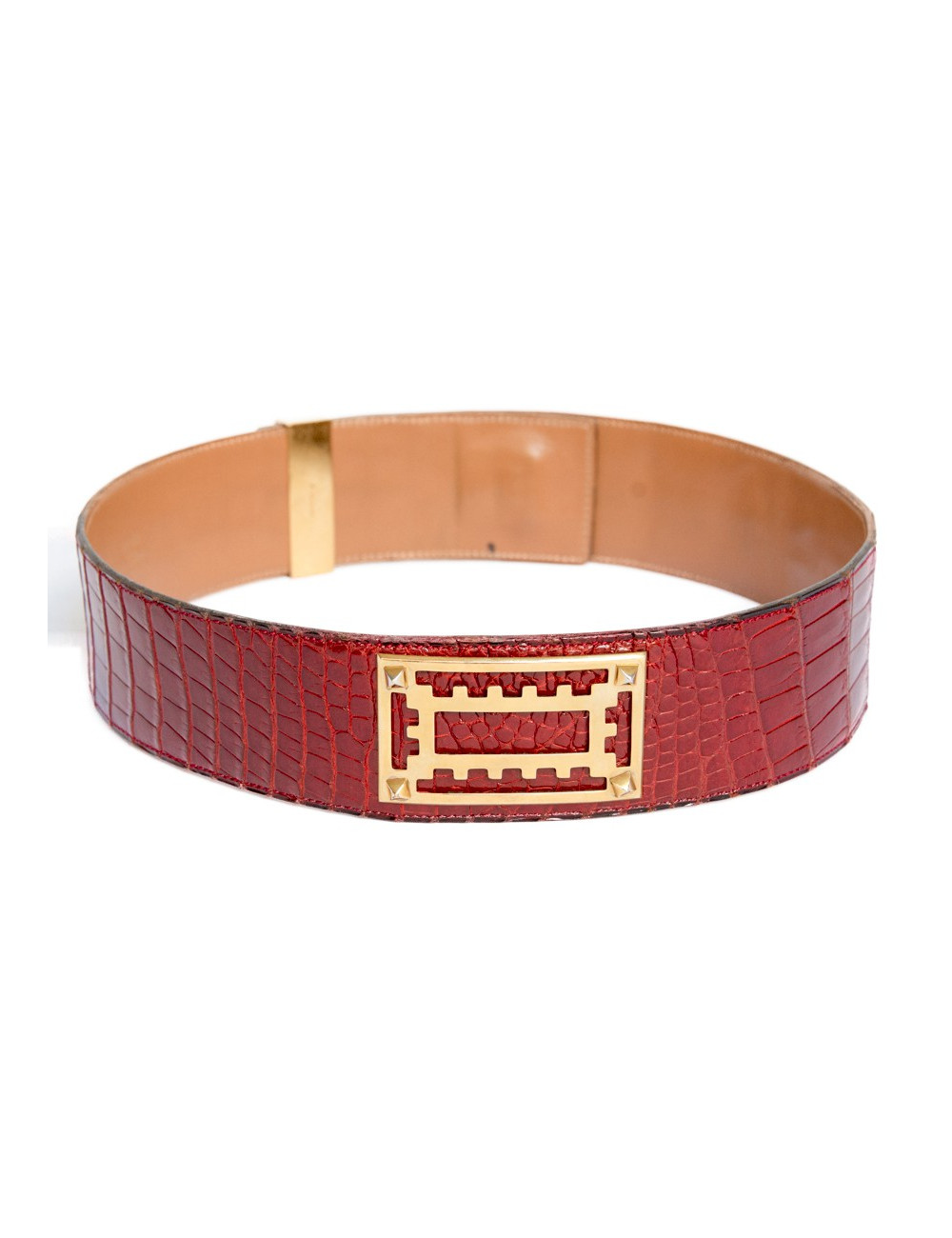 Ceinture couture HERMES crocodile porosus rouge