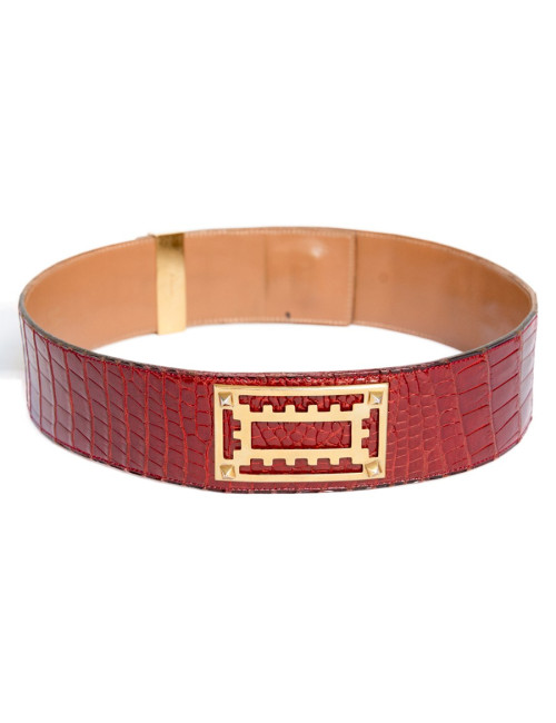Ceinture couture HERMES crocodile porosus rouge