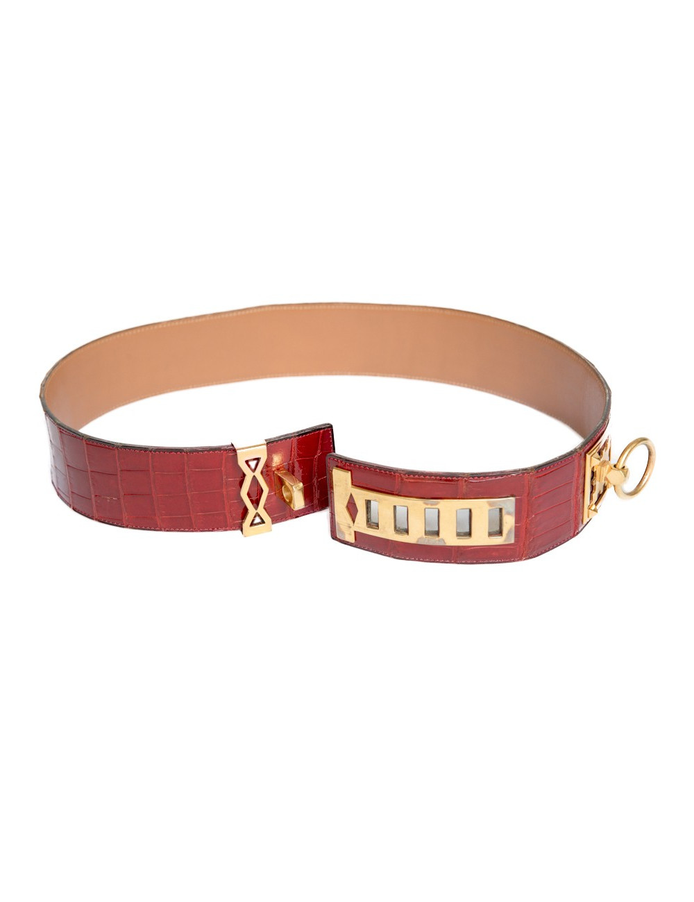 Ceinture couture HERMES crocodile porosus rouge