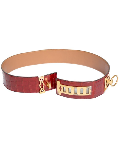Ceinture couture HERMES crocodile porosus rouge