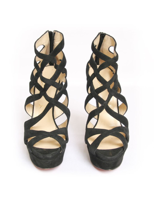 Sandales hautes LOUBOUTIN T 39.5 veau velours noir