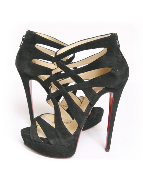 Sandales hautes LOUBOUTIN T 39.5 veau velours noir
