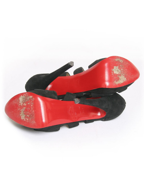 Sandales hautes LOUBOUTIN T 39.5 veau velours noir