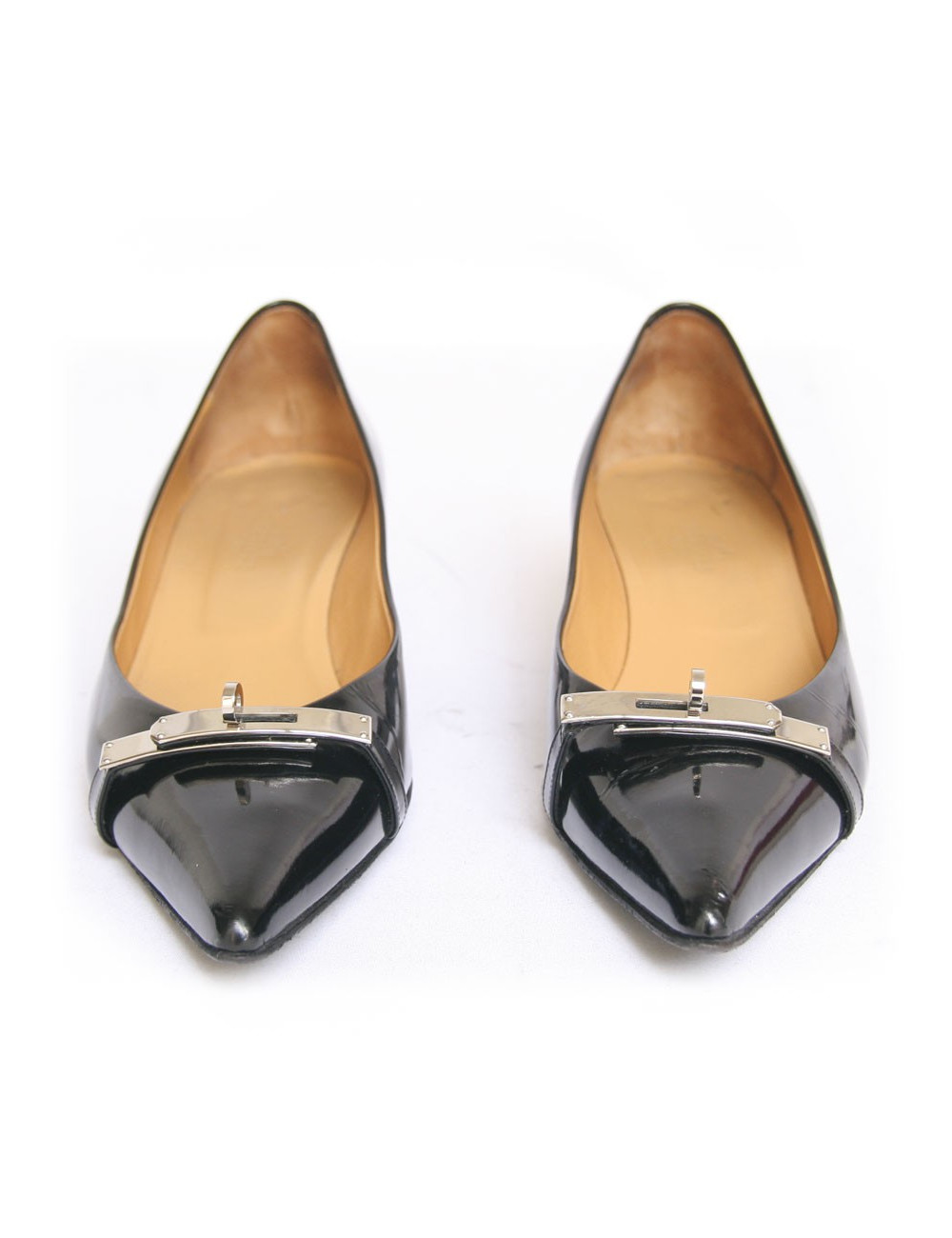 Escarpins HERMES T37 boucle Kelly cuir noir