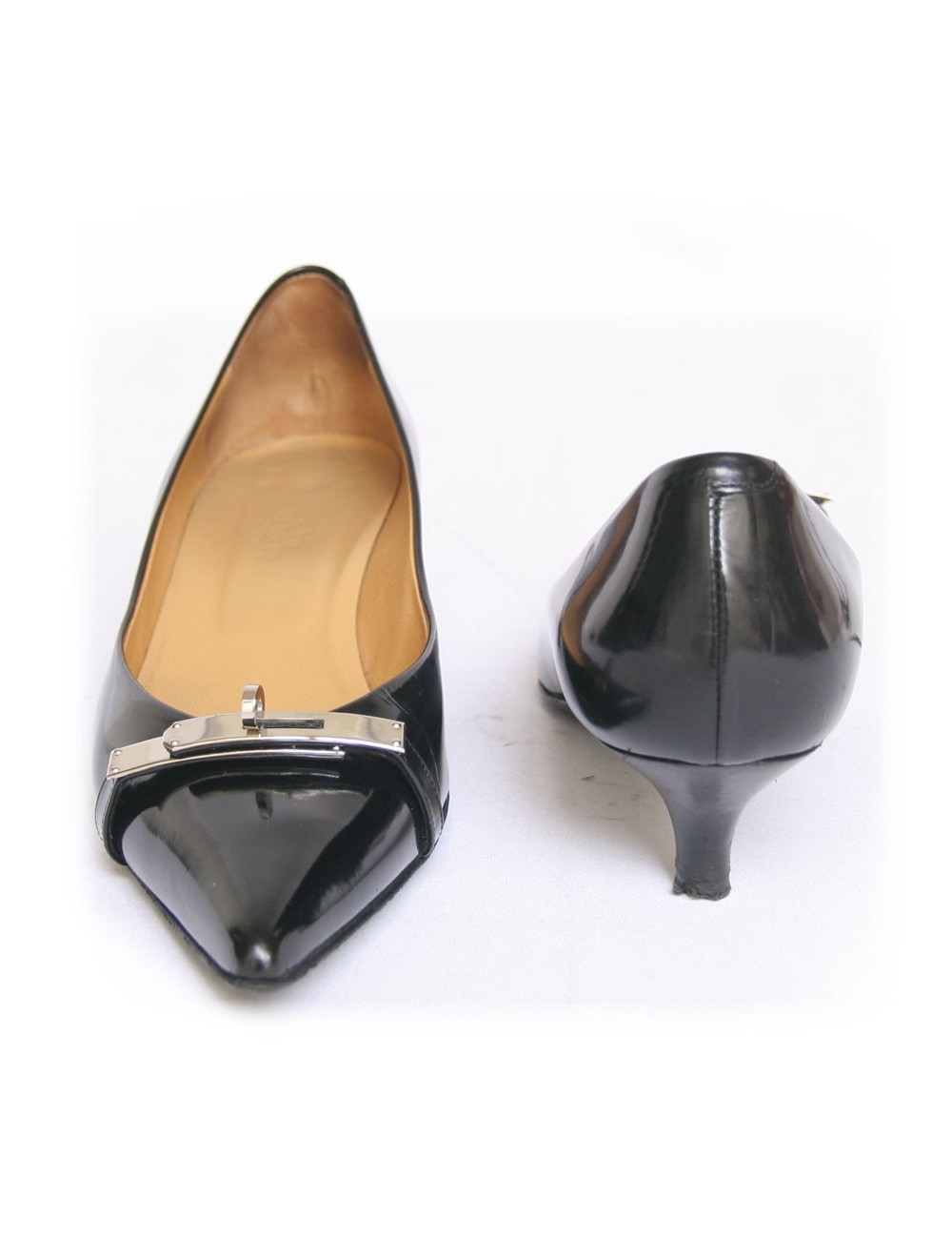 Escarpins HERMES T37 boucle Kelly cuir noir