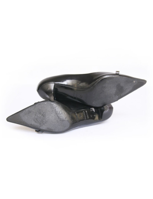 Escarpins HERMES T37 boucle Kelly cuir noir