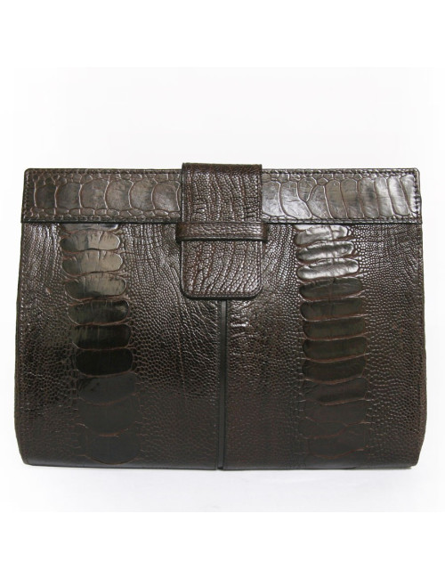 YVES SAINT LAURENT vintage clutch in brown ostrich leg leather