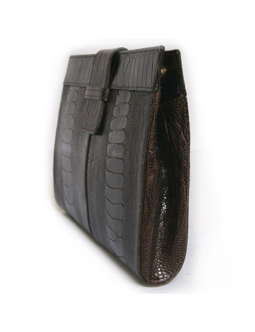 YVES SAINT LAURENT vintage clutch in brown ostrich leg leather