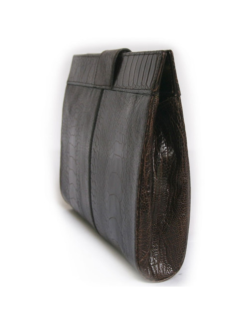 YVES SAINT LAURENT vintage clutch in brown ostrich leg leather