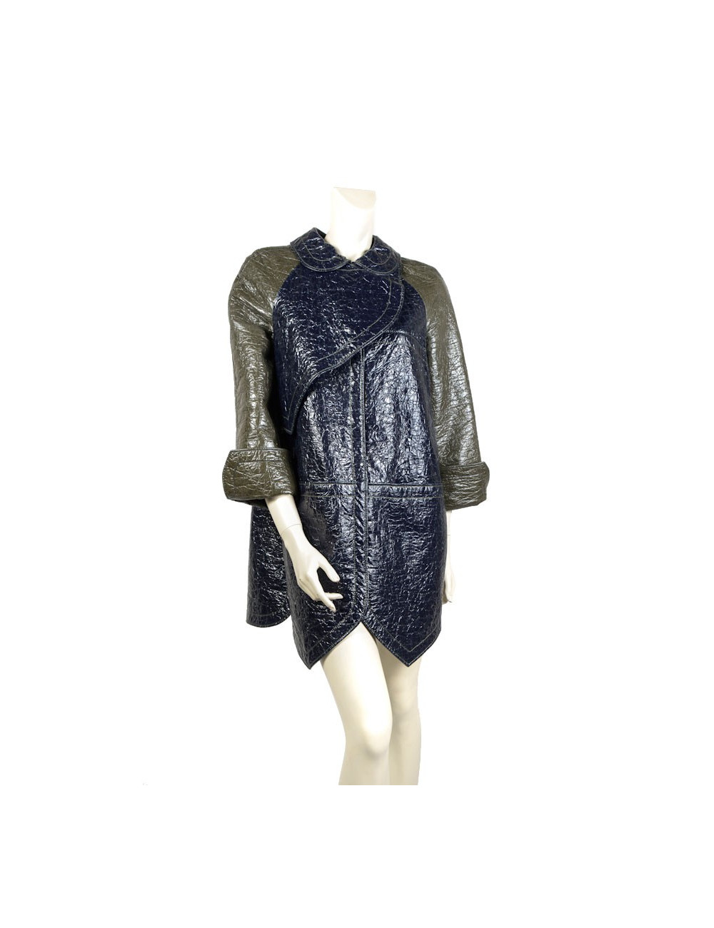 Imperméable BALENCIAGA  t40  coton ciré kaki et bleu 