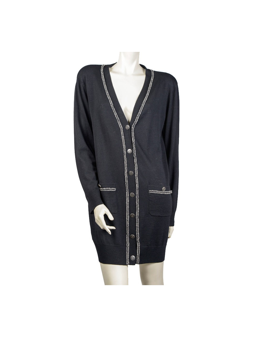 gilet long CHANEL T 40 noir en laine