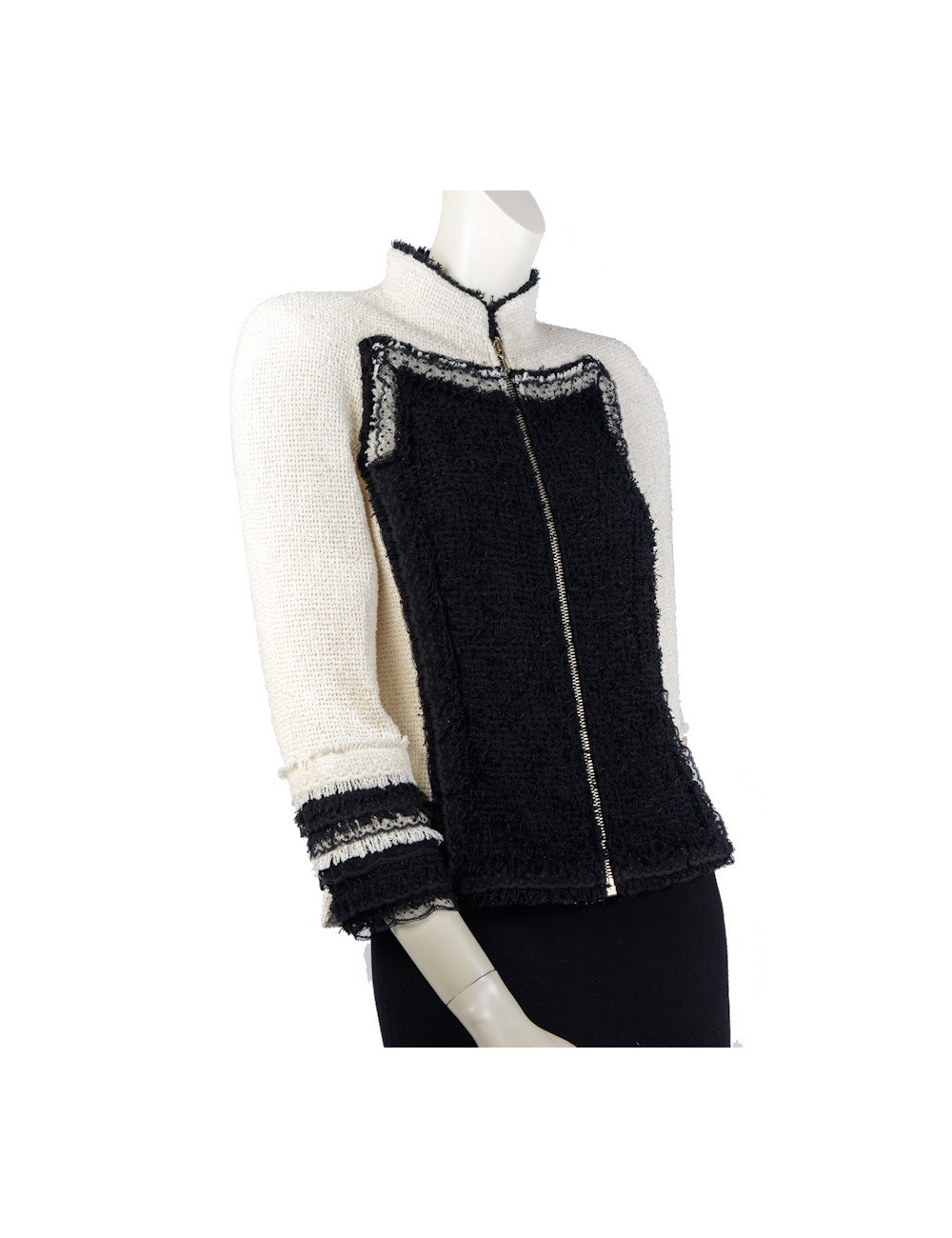 Veste CHANEL T 36 tweed beige et noir