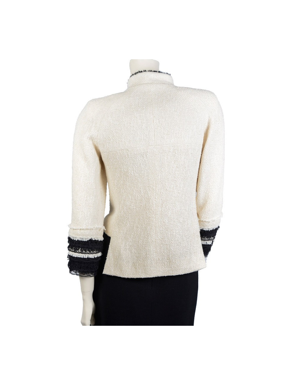 Veste CHANEL T 36 tweed beige et noir