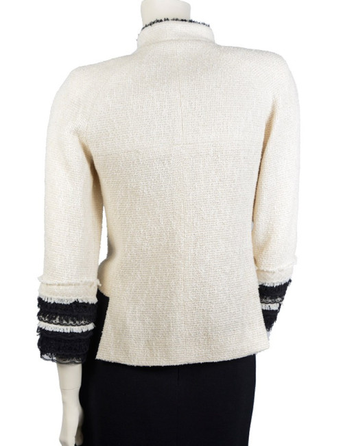 Veste CHANEL T 36 tweed beige et noir