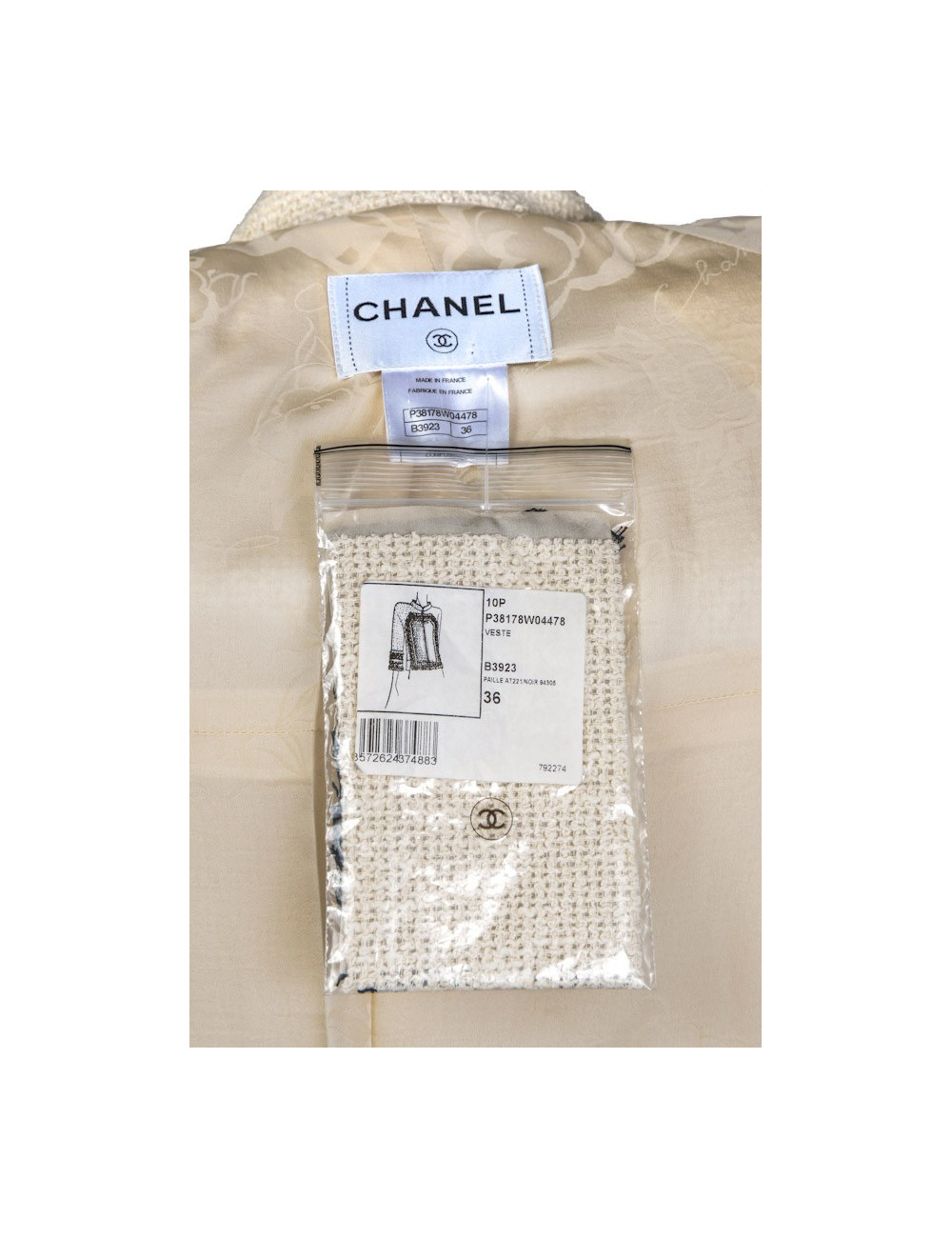 Veste CHANEL T 36 tweed beige et noir